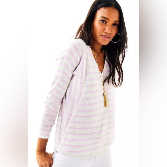 Lilly Pulitzer - Stasia Heathered Lilac And Gray Striped Verbena Sweater Size XS - Picture 1 of 11